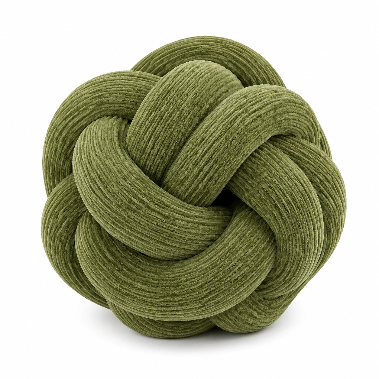 Knotenkissen 35 cm aus geripptem Textil in Olivgrün für Wohnräume
