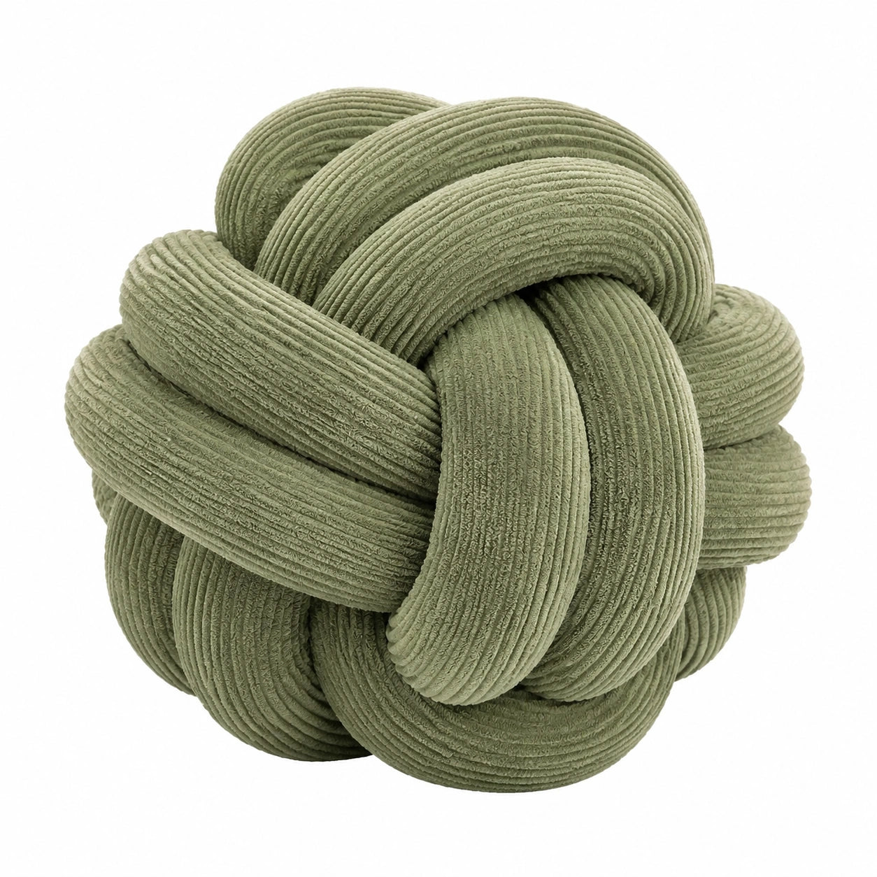 Knotenkissen 30 cm aus geripptem Textil in Salbeigrün - dekoratives Sofakissen