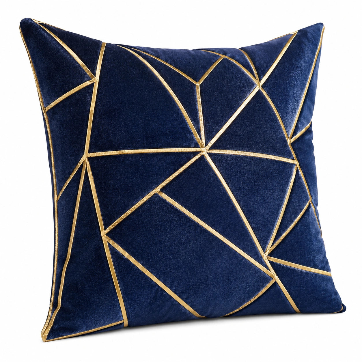 Dekokissen 45 x 45 cm Samtoptik Dunkelblau Gold Geometrisches Muster