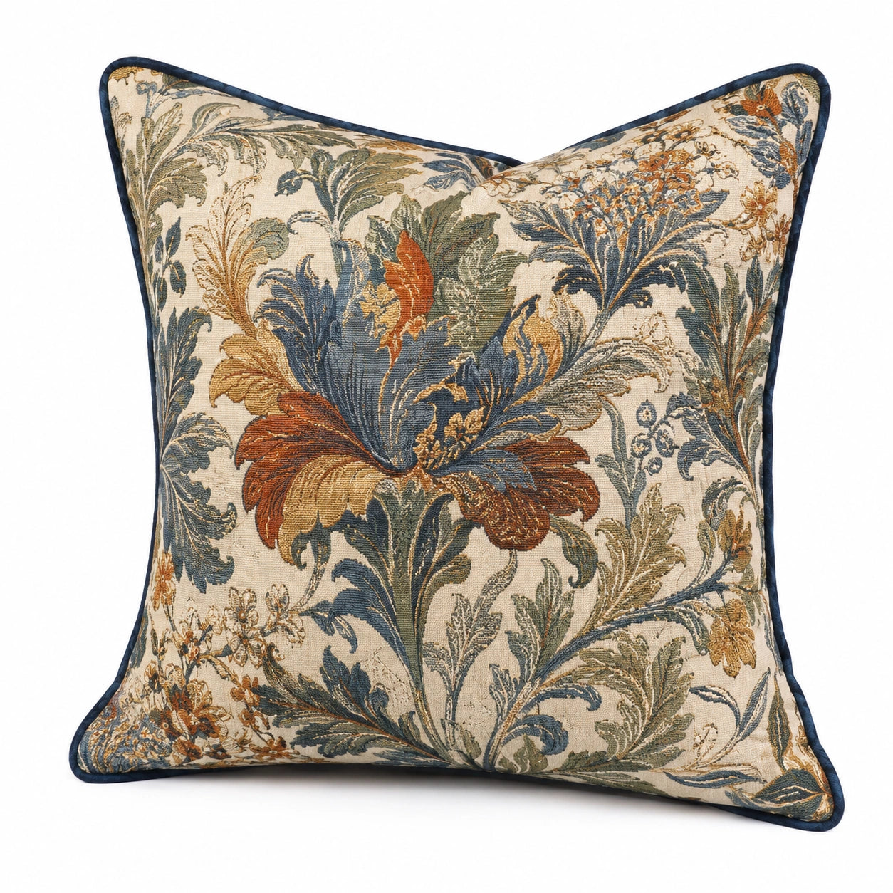 Dekokissen 45 x 45 cm Webstoff Beige Blau mit Blumenmuster