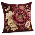 Dekokissen 45 x 45 cm Samt Bordeaux mit Blumenstickerei