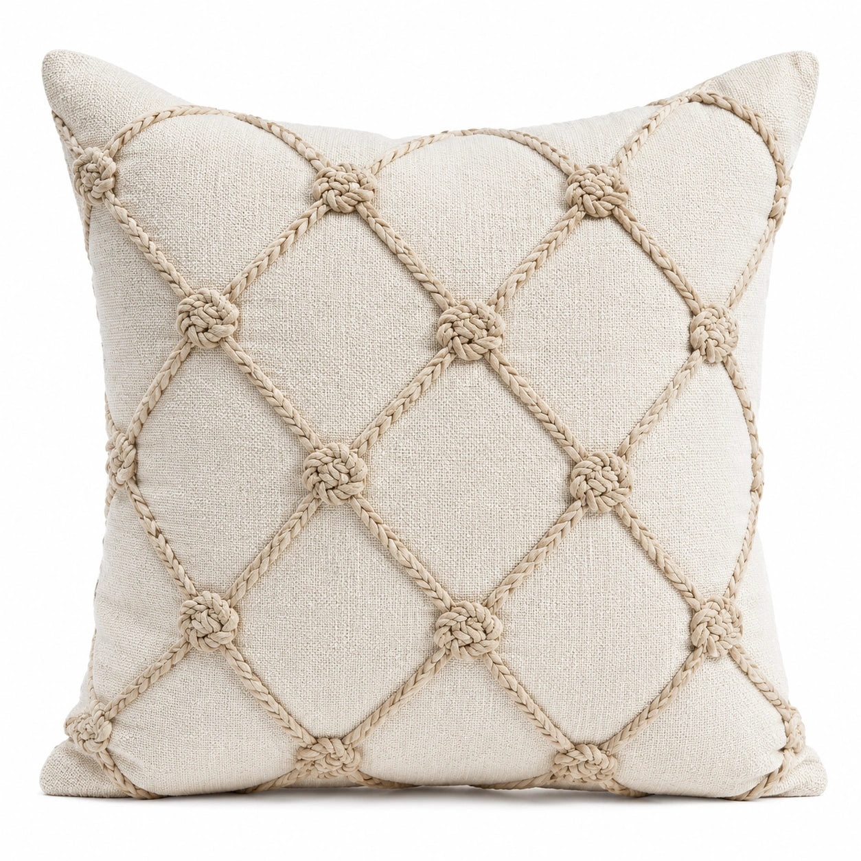 Zierkissen 45 x 45 cm Beige Textil mit Flechtmuster für Wohnräume