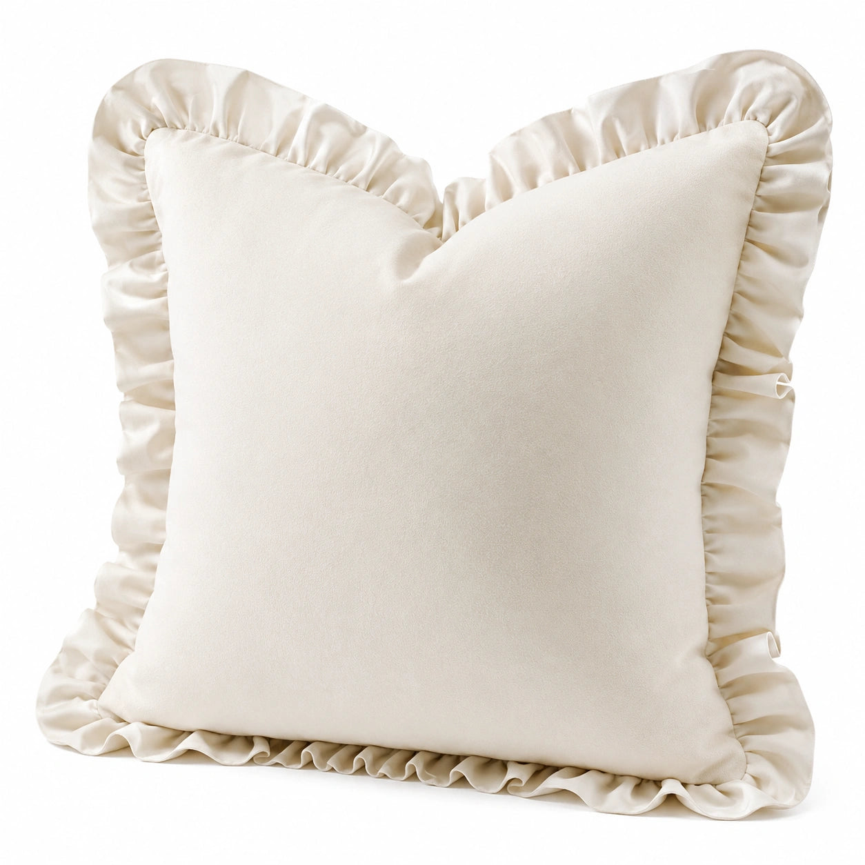 Dekokissen 45 x 45 cm Textil Creme mit Rüschen für Wohnbereich