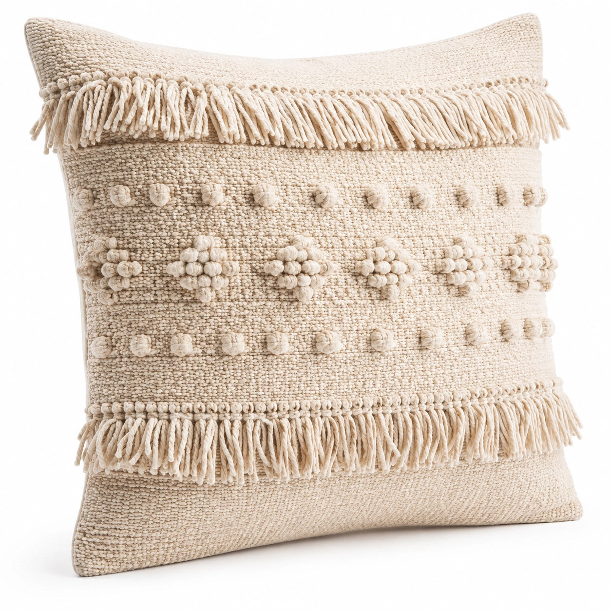 Dekokissen 45 x 45 cm Baumwolle Creme mit Fransen Boho