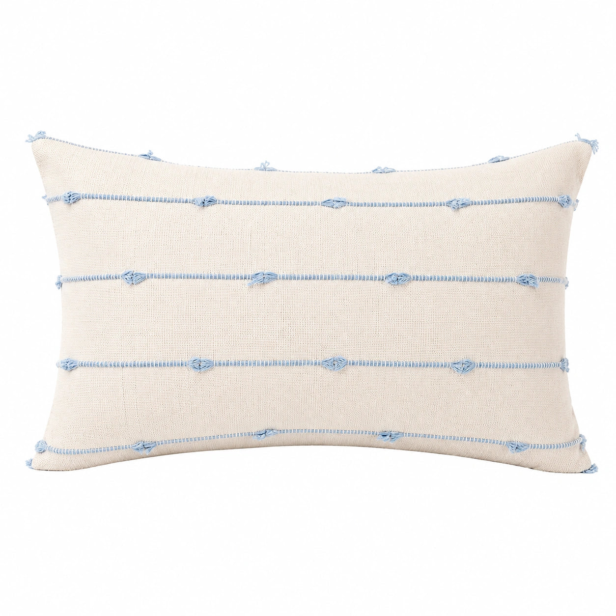 Rechteckiges Dekokissen 50 x 35 cm Creme Hellblau Textil mit Ziernähten