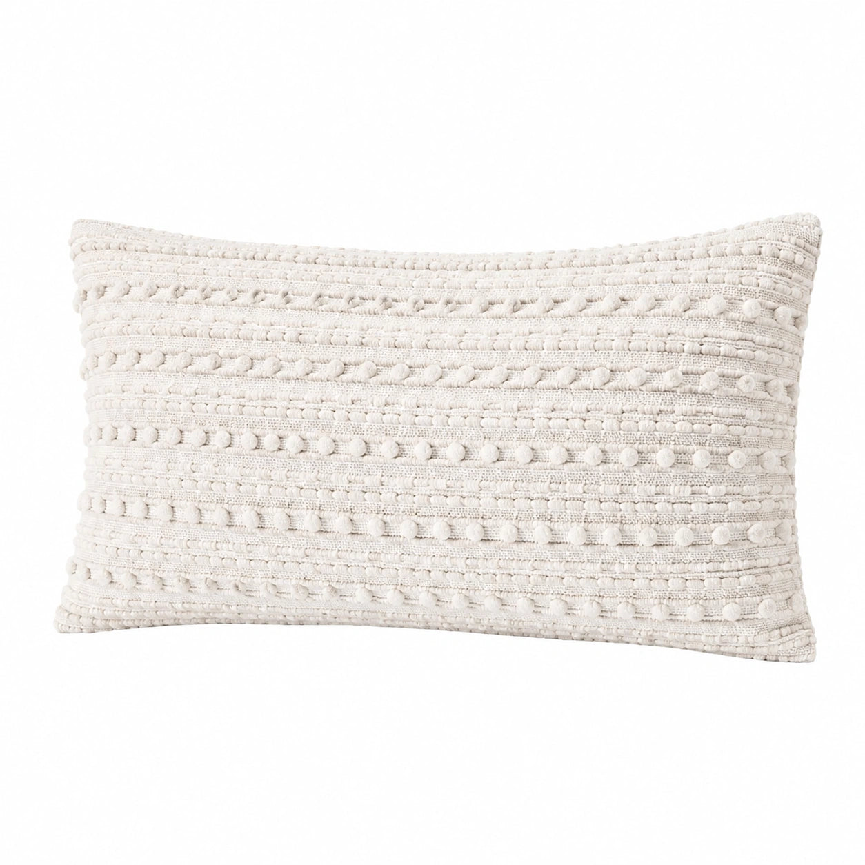 Zierkissen 50 x 30 cm Creme Strukturgewebe mit Pompons