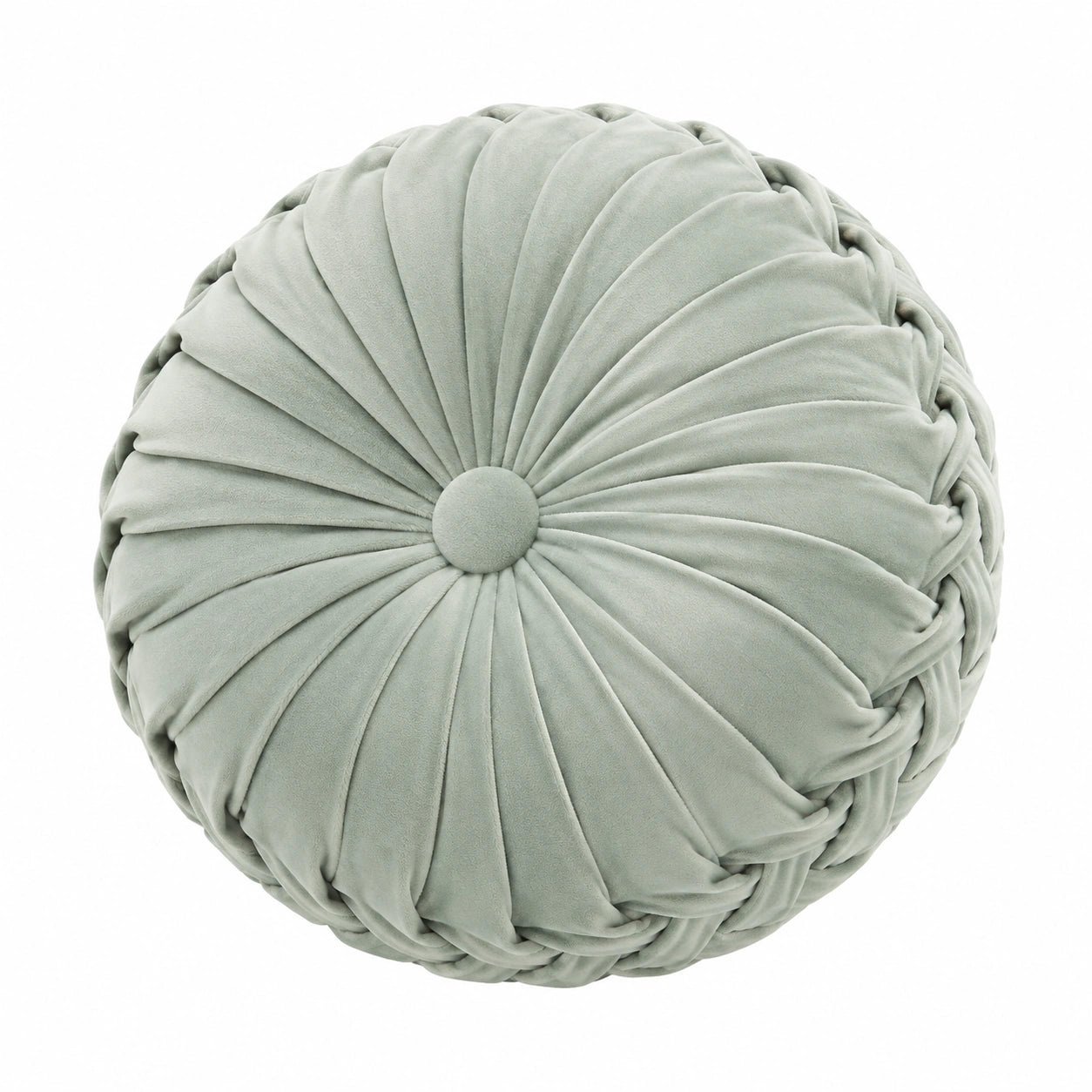 Rundes Zierkissen 40 cm aus samtigem Polyester in Salbeigrün mit Faltenstruktur