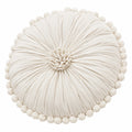 Rundes Zierkissen 45 cm cremefarben mit Stoffbezug und Pomponrand