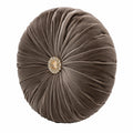 Rundes Dekokissen 40 cm aus Samt in Taupe mit Schmuckknopf für Sofa im klassischen Stil