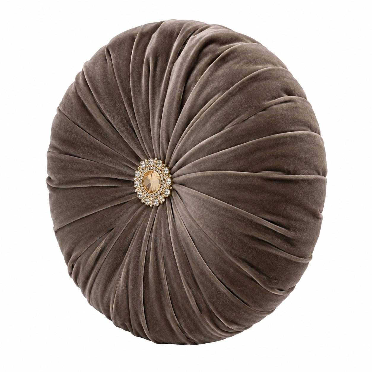 Rundes Dekokissen 40 cm aus Samt in Taupe mit Schmuckknopf für Sofa im klassischen Stil