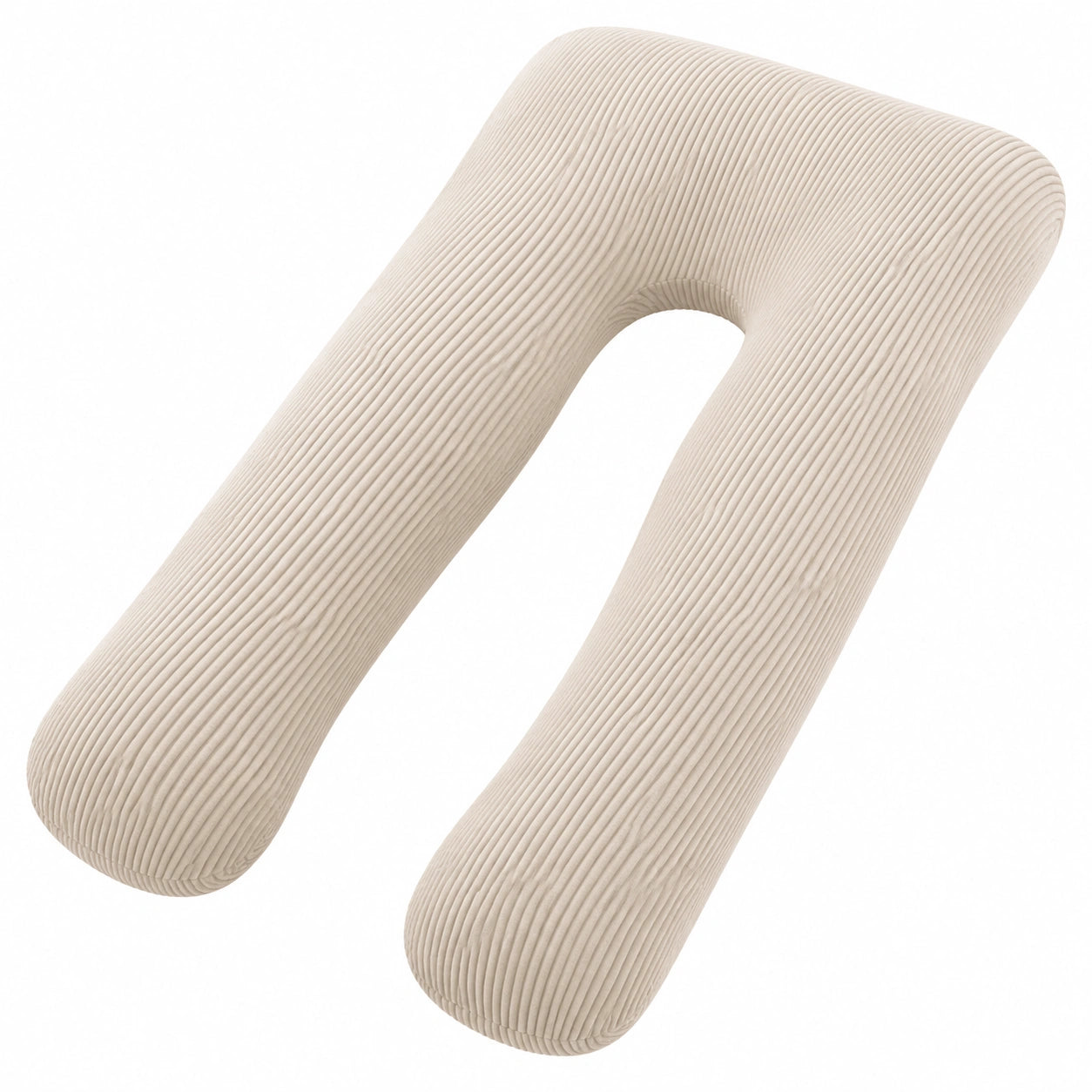 U-förmiges Körperkissen 140 cm aus Cordstoff in Creme für Schlafen und Entspannen