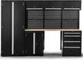 Ondis24 Werkbänke, 260 cm, Schwarz, XL Werkstatt Komplett Set vormontierte Männerküche, Werkzeugschränke, Werkbank mit Schubladen (9 TLG.)