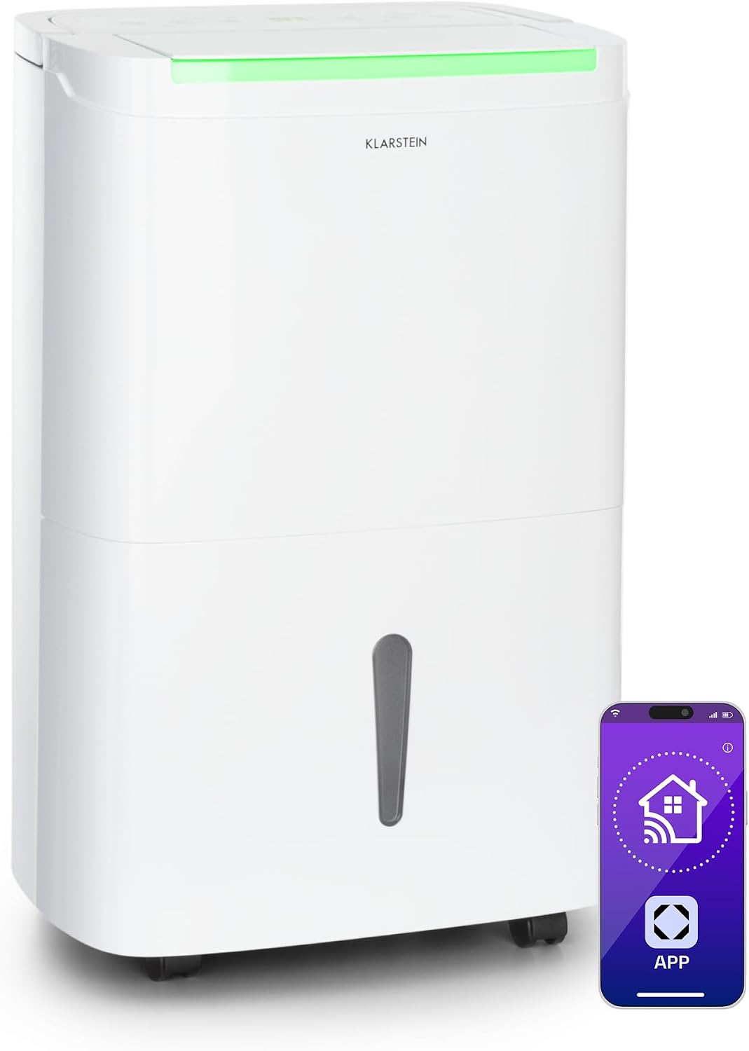 Klarstein Luftentfeuchter, 50 L, 55m, 7 L, Weiß, DryFy Connect Smart, /24h, WiFi App Steuerung, Tank, Timer, Elektrischer für Räume 45- ²