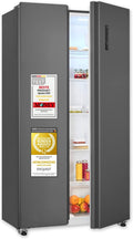 Exquisit Side-by-Side-Kühlschrank, 442 Liter, 91 cm, Anthrazit, Side-by-Side Kühlschrank mit Gefrierteil, 10 Ablagen