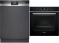 SIEMENS Geschirrspüler, 60 cm, Schwarz/Edelstahl, iQ300/300 Set: Teilintegrierter + Einbau-Backofen mit Air, Pyrolyse