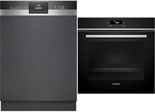 SIEMENS Geschirrspüler, 60 cm, Schwarz/Edelstahl, iQ300/300 Set: Teilintegrierter + Einbau-Backofen mit Air, Pyrolyse