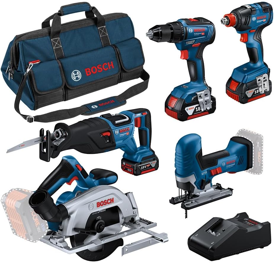 M18 18 V Lithium-Ion Cordless Combo Tool Kit (7-Tool) with Two 3.0 Ah Batteries, Charger and Tool Bag Akkuschrauber, 4.0 Ah, 18 V, Blau/Schwarz