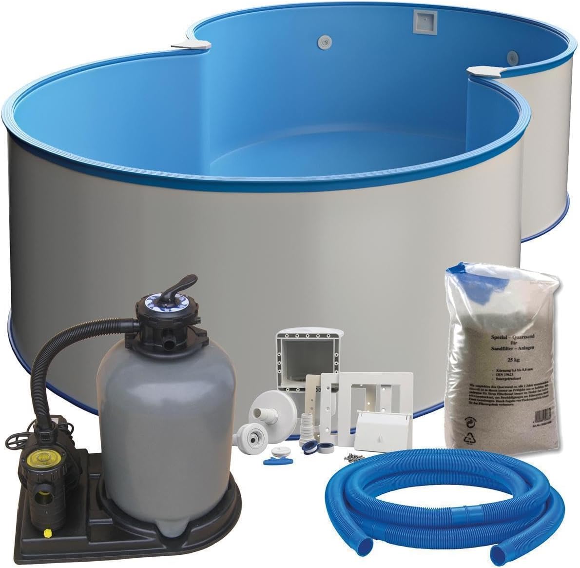 Medipool Stahlrahmenpool, 6,25 m, 3,60 m, 1,20 m, 6 m, Blau/Grau/Weiß, Stahlwand Achtform-Pool-Set (L x B x T) x x