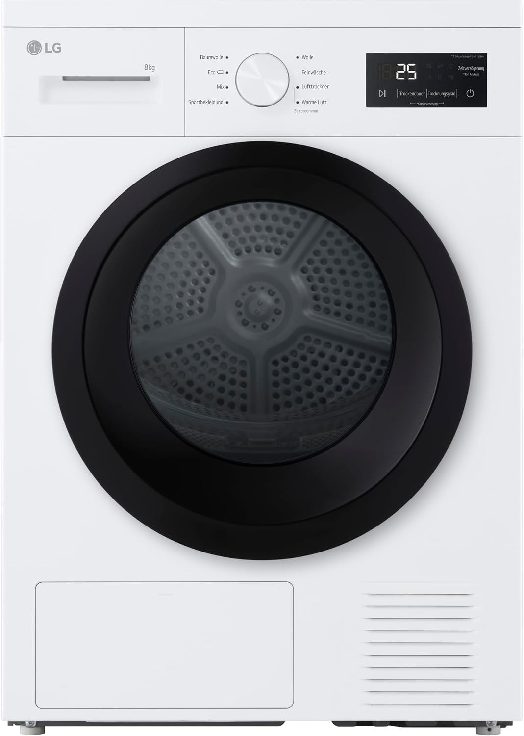 LG Wärmepumpentrockner, 8 kg, Weiß/Schwarz, RT80B2 Kondenstrockner, Dual Inverter Wärmepumpe, Sensor Dry, LED-Touchdisplay