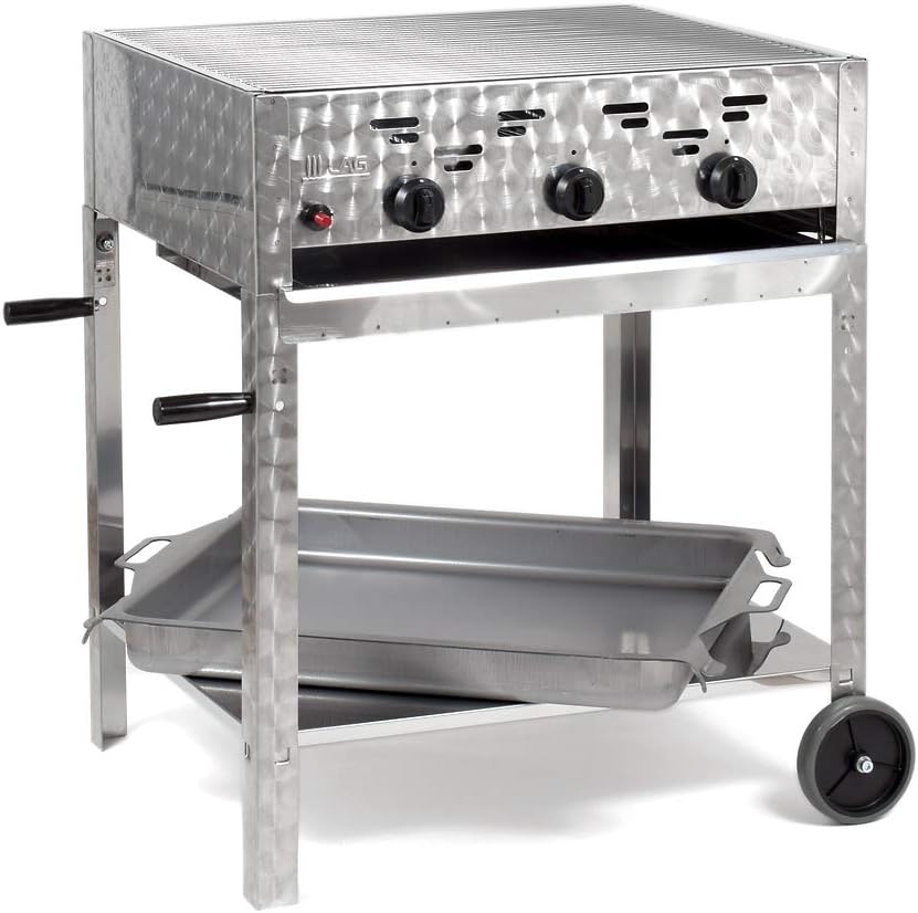 LAG Gasgrill, 11 kW, Silber, Kombibräter 3-flammiger Edelstahl-Brenner fahrbar