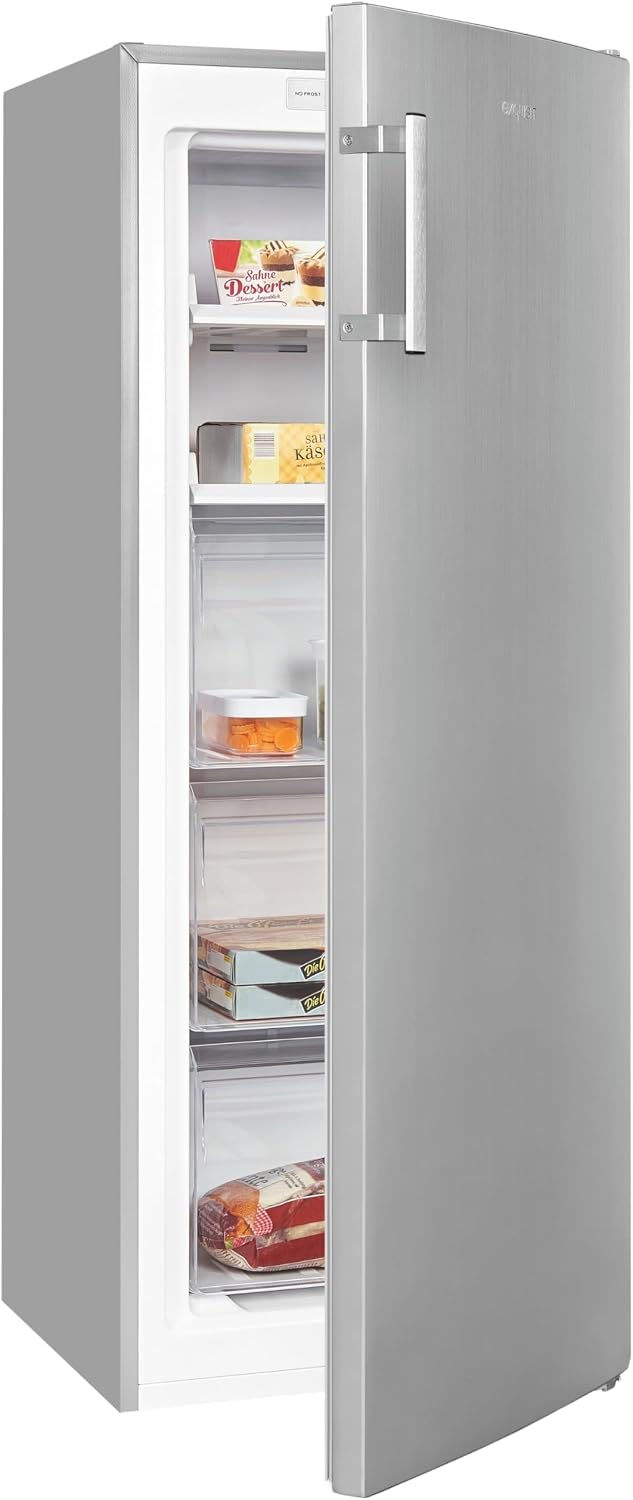 Exquisit Gefrierschrank, 161 Liter, Silber/Weiß, No-Frost, LED-Anzeige, leise, GS5231-NF-H-040C inoxlook