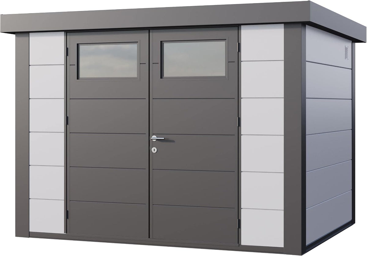 Gerätehaus Telluria, 20 x, verzinkter Stahl, Grau/Weiß, Eleganto 3024 Gartenhaus aus Stahl, Doppeltür, 1 m²