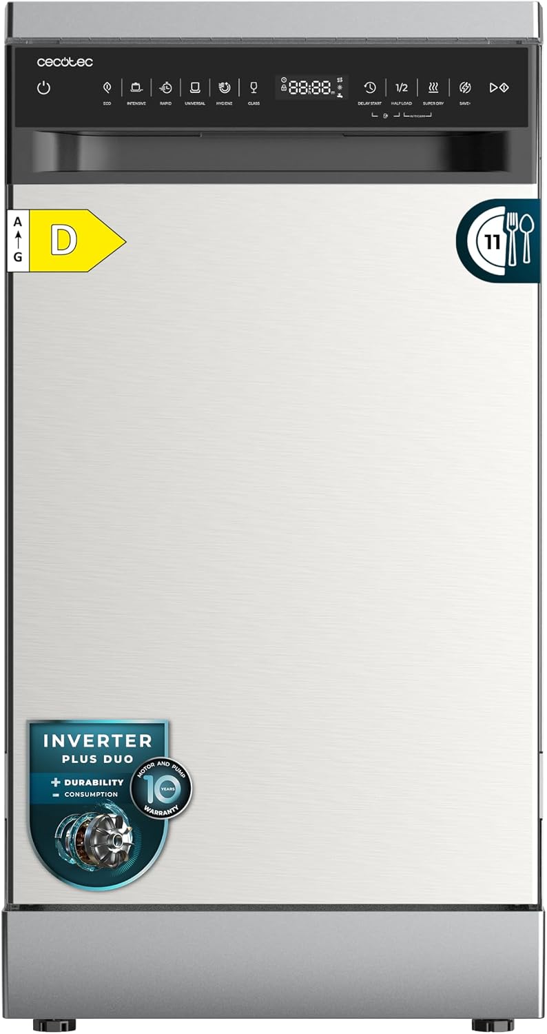 Cecotec Geschirrspüler, 45 cm, Silber, freistehend Bolero Aguazero 4360. Edelstahl, 11 Maßgedecke, 9 Programme