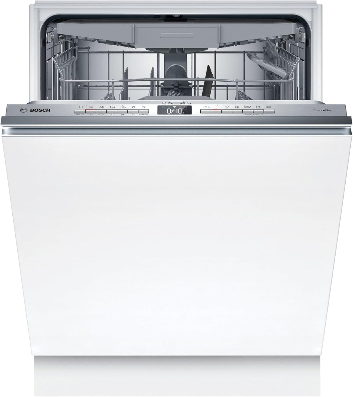 Bosch Geschirrspüler, 60 cm, Weiß/Silber, SBH4ECX28E Serie 4, Smarter Vollintegriert, XXL Spülmaschine, Besteckschublade
