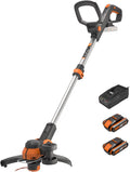 WORX Rasentrimmer, 2,0 Ah, 18 V, 20 V, Schwarz/Orange/Silber, ( MAX) Akku WG163E.3, 2-in-1 rasenkantenschneider mit 90° drehbarer Trimmerkopf
