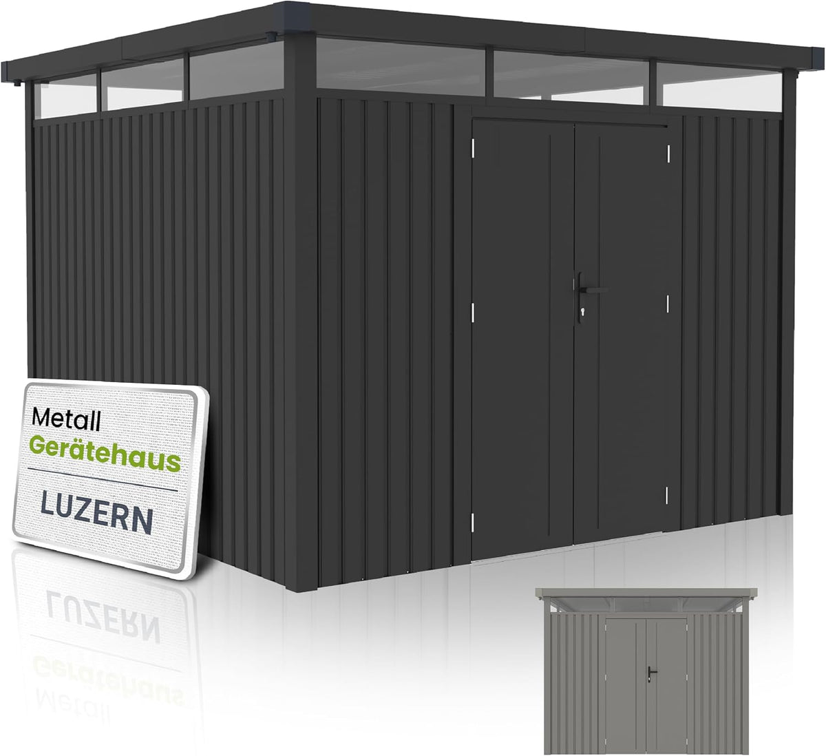 Juskys Gerätehaus, 8,6 m, Anthrazit, Luzern Pro ² - Metall Geräteschuppen mit Türen & Fenstern -, Gartenh