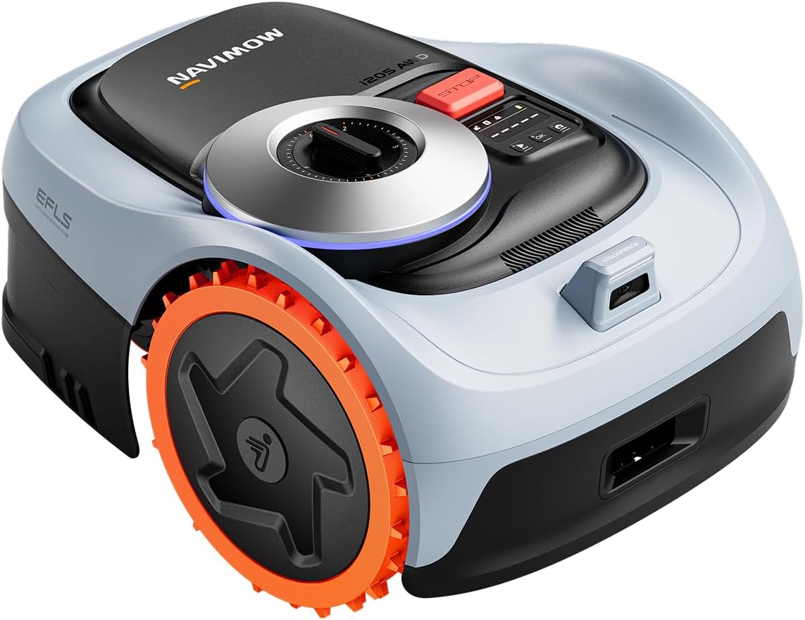 NAVIMOW Mähroboter, 2,55 Ah, 500 m, Schwarz/Orange/Grau, i205 AWD ohne Begrenzungskabel, Allradantrieb für Steigungen bis zu 45%