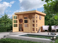 Gerätehaus Karibu, 242 x 217 x 211 cm, 5,26 m, 19 mm, Holz, Gartenhaus, mit Wandstärke, Doppeltür mit Lichtausschnitten + Fenster