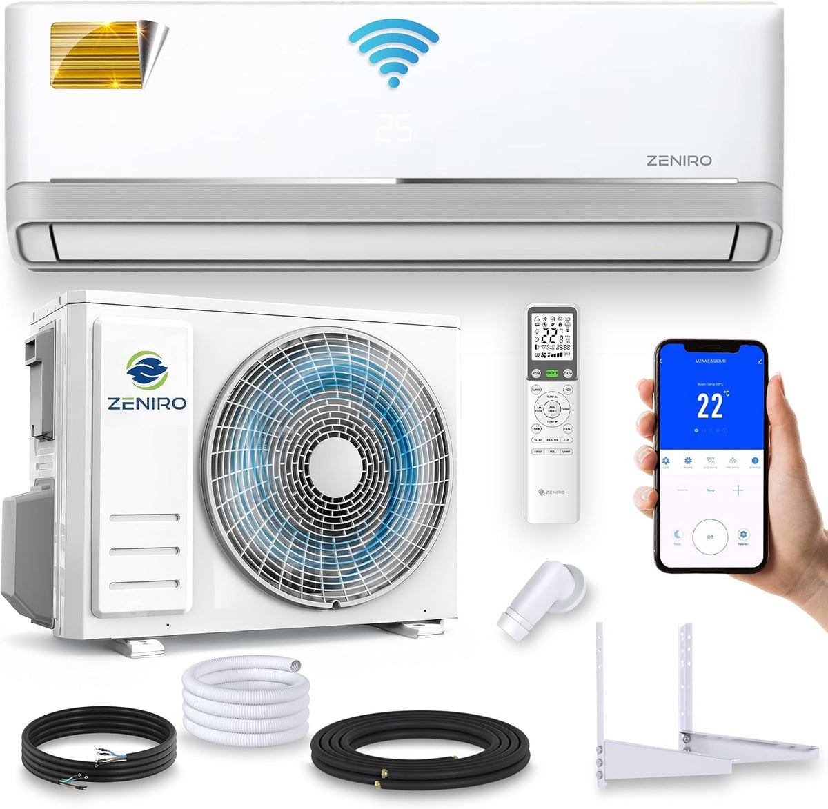 Zeniro Split-Klimaanlage, 7,2 kW, Weiß, Split Klimaanlage Klimagerät Set Air Conditioner