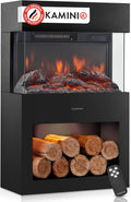 KAMINIO Elektrokamin, Schwarz, Henri - Elektrischer Kaminofen mit Heizung, 3D-Flammeneffekt, Holzfach, LED-Ambientelicht