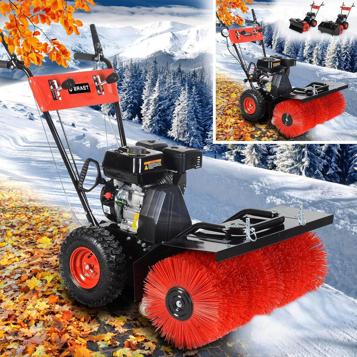 BRAST Schneefräse, 5,14 kW, 4,8 kW, 100 cm, Rot/Schwarz, Kehrmaschine Benzin, Laubsammler Motorbesen, 5PS) - (7PS)