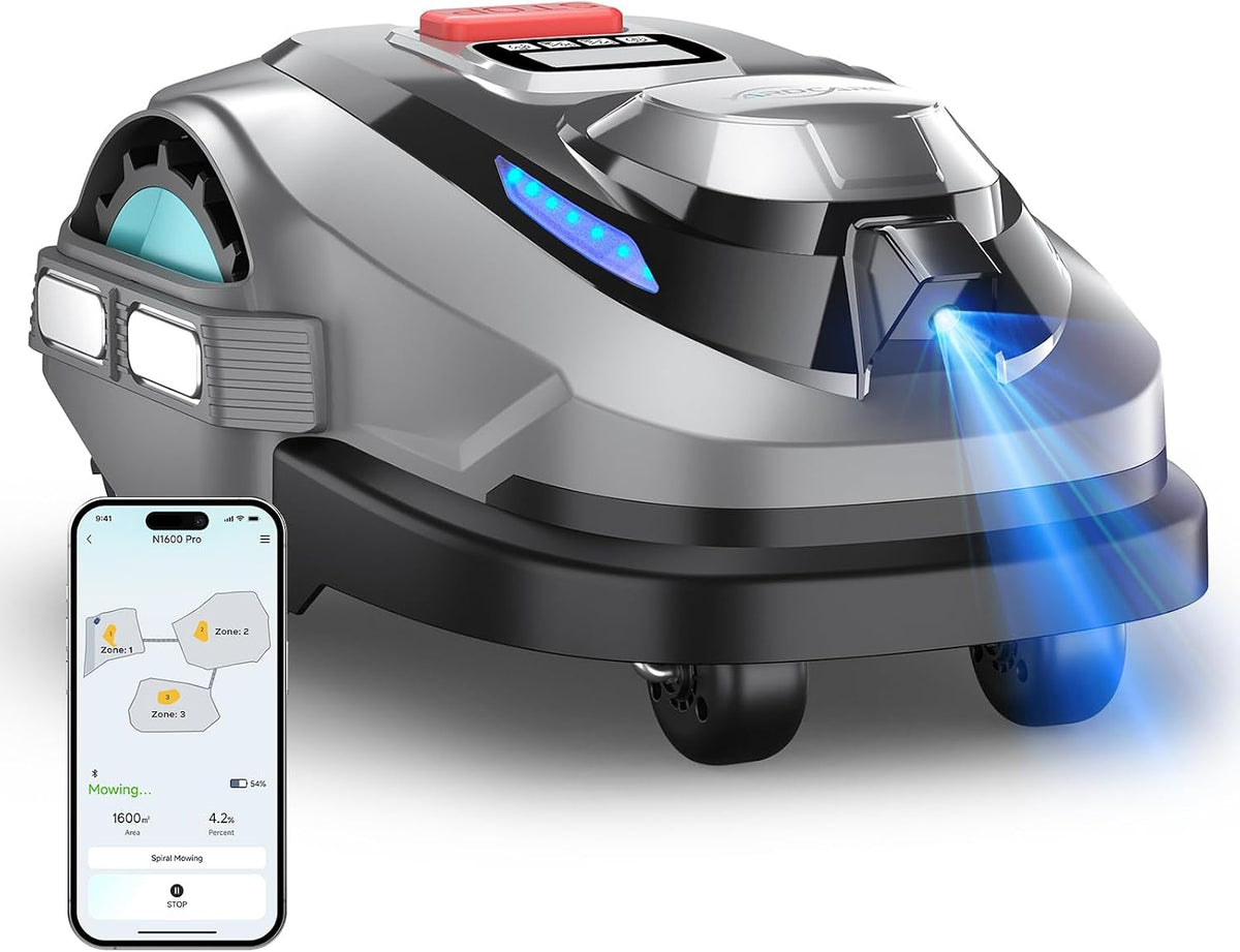YARDCARE Mähroboter, 1600 m, Grau/Schwarz/Blau, N1600PRO ohne Begrenzungskabel, Max. ², RTK+Vision Rasenmäher Roboter