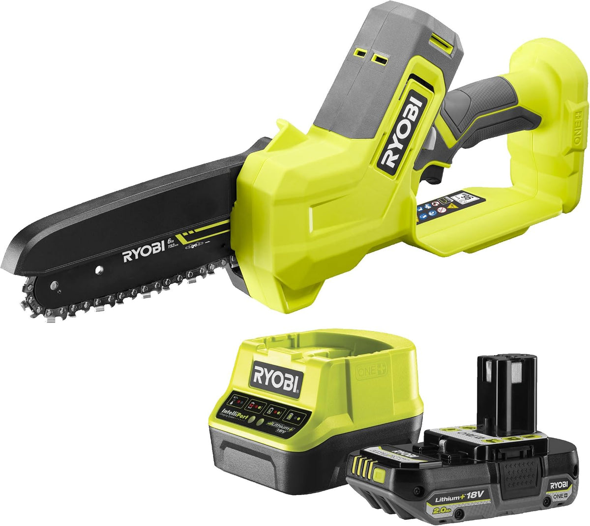 RYOBI Rasenmäher, 18 V, Gelb/Schwarz, RY18PS15A-0 Elektrische Astsäge Akku 1X2 Ah