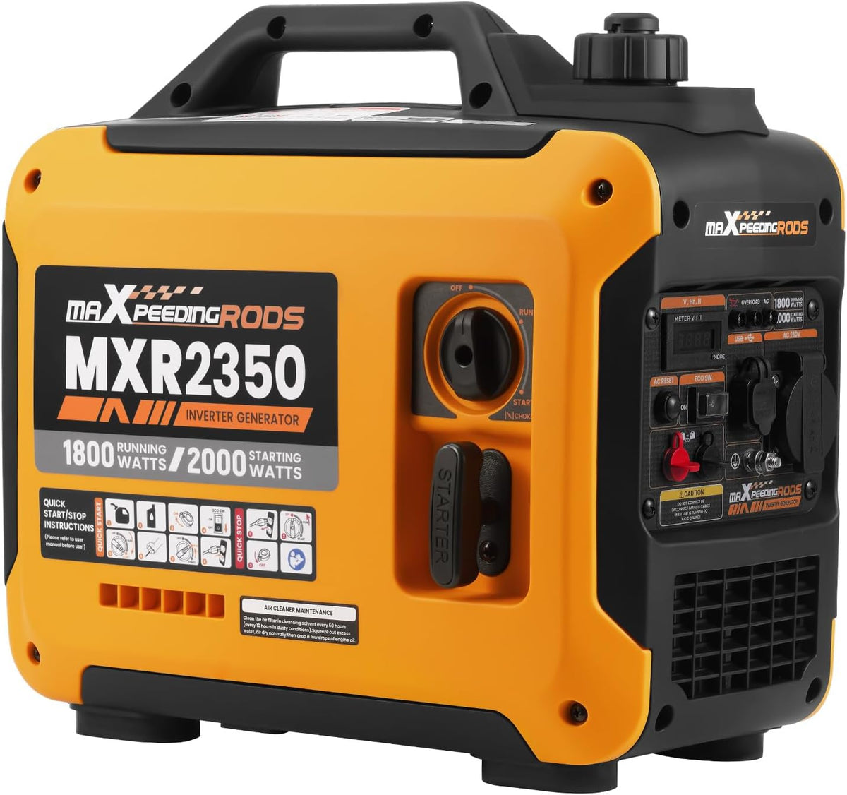 maXpeedingrods Powerstation, 2000 W, 230 V, Orange/Schwarz, Inverter Stromerzeuger Stromgenerator Benzin 4 Takt mit USB