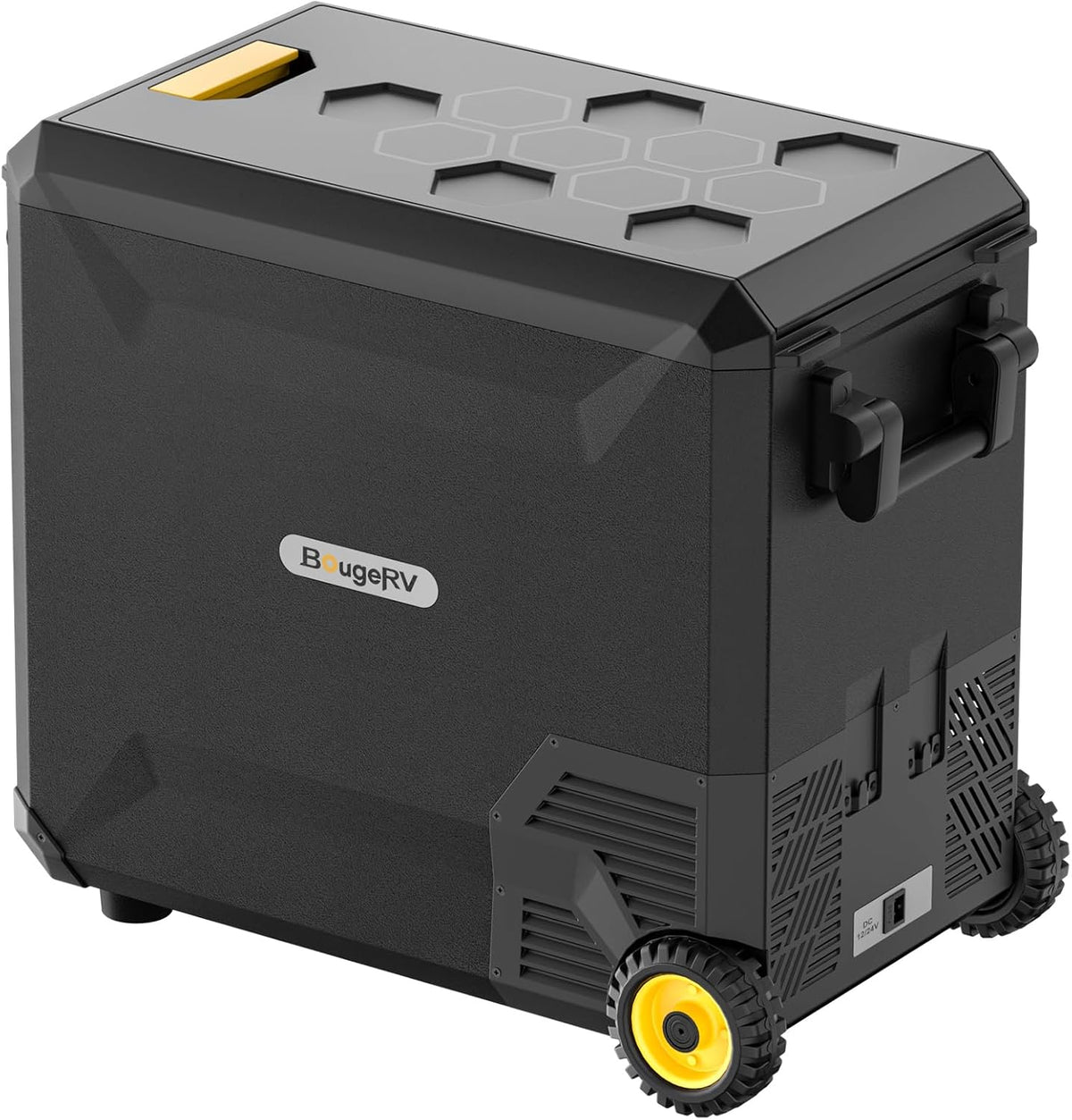 BougeRV Kühlschrank, 230 V, 12 V, Schwarz/Grau/Gelb, Aspen S 50 Kompressor Kühlbox mit Griff Rollen Auto Kühlbox