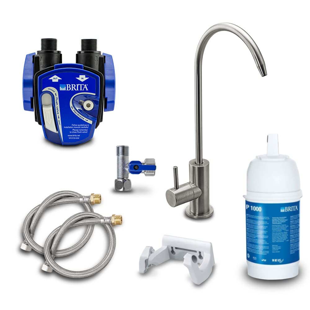 Aora Filterkannen, Blau/Silber/Weiß, Untertisch-Wasserfilter-System mit 1-Weg-Wasserhahn, kompatibel mit BRITA Filter P1000 & Filterkopf