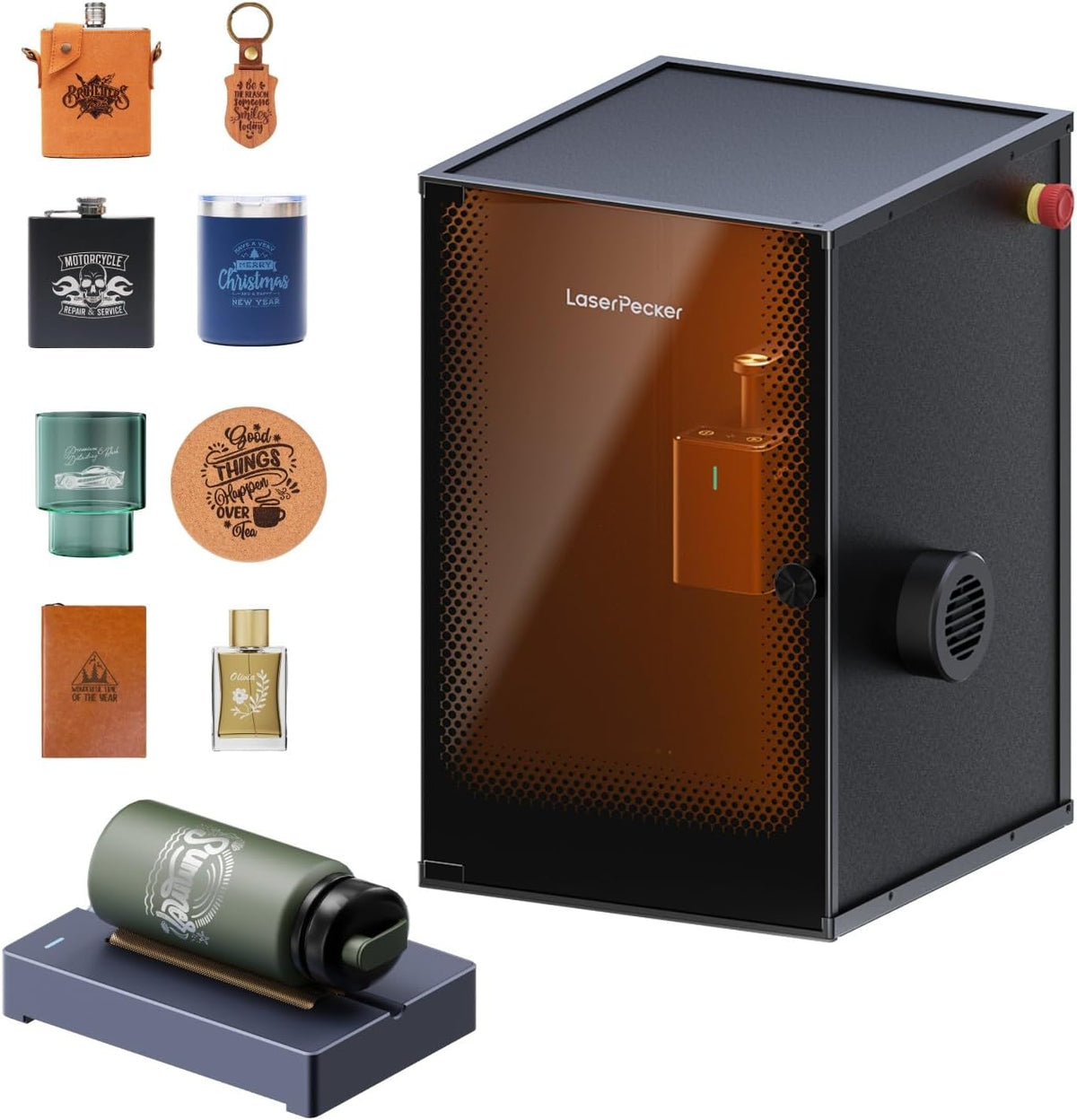 LaserPecker Dunstabzugshaube, Schwarz/Orange, LP2 Laser Graviermaschine mit Sicherheitsabdeckung und, Entspricht den Standards der Laserstufe 1
