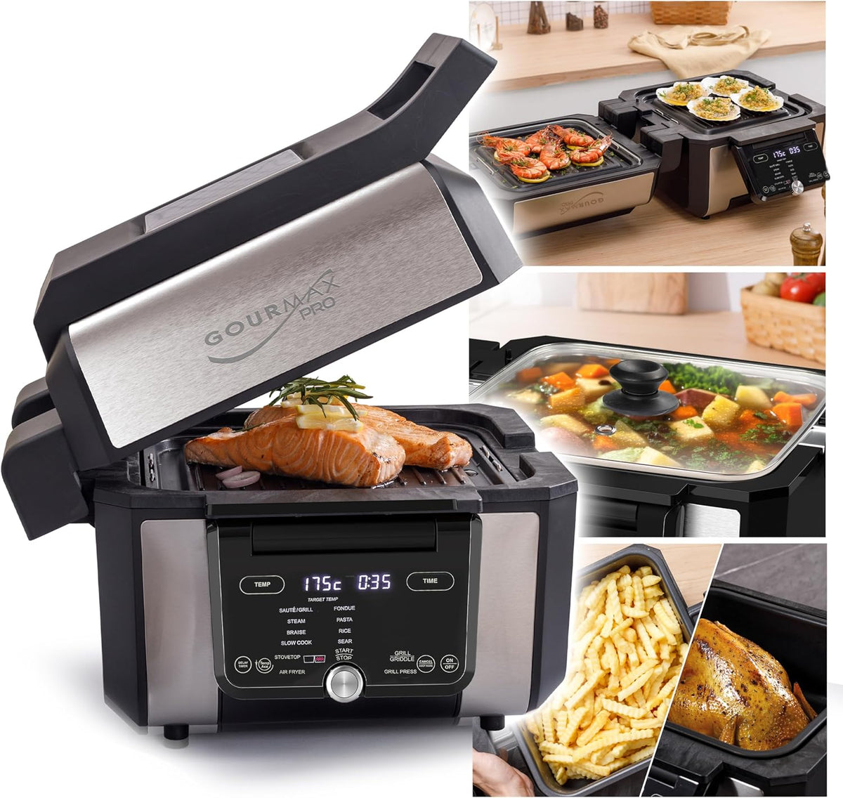 GALERIA DEL COLECCIONISTA Backofen, 5,6 l, Schwarz/Silber, Gourmax Pro Multifunktionsgerät: Air Fryer + + Grillplatte