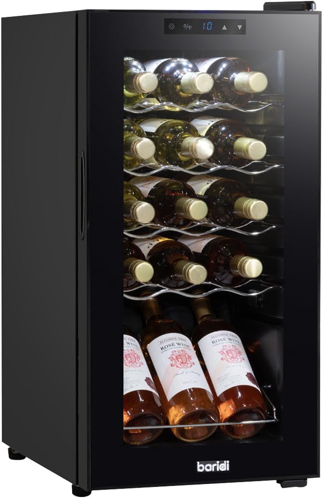 Loops Weinkühlschrank, Schwarz/Glas, freistehend Weinkühler für 15 Flaschen, mit LED-Hintergrundbeleuchtung, Schwarz und Glas