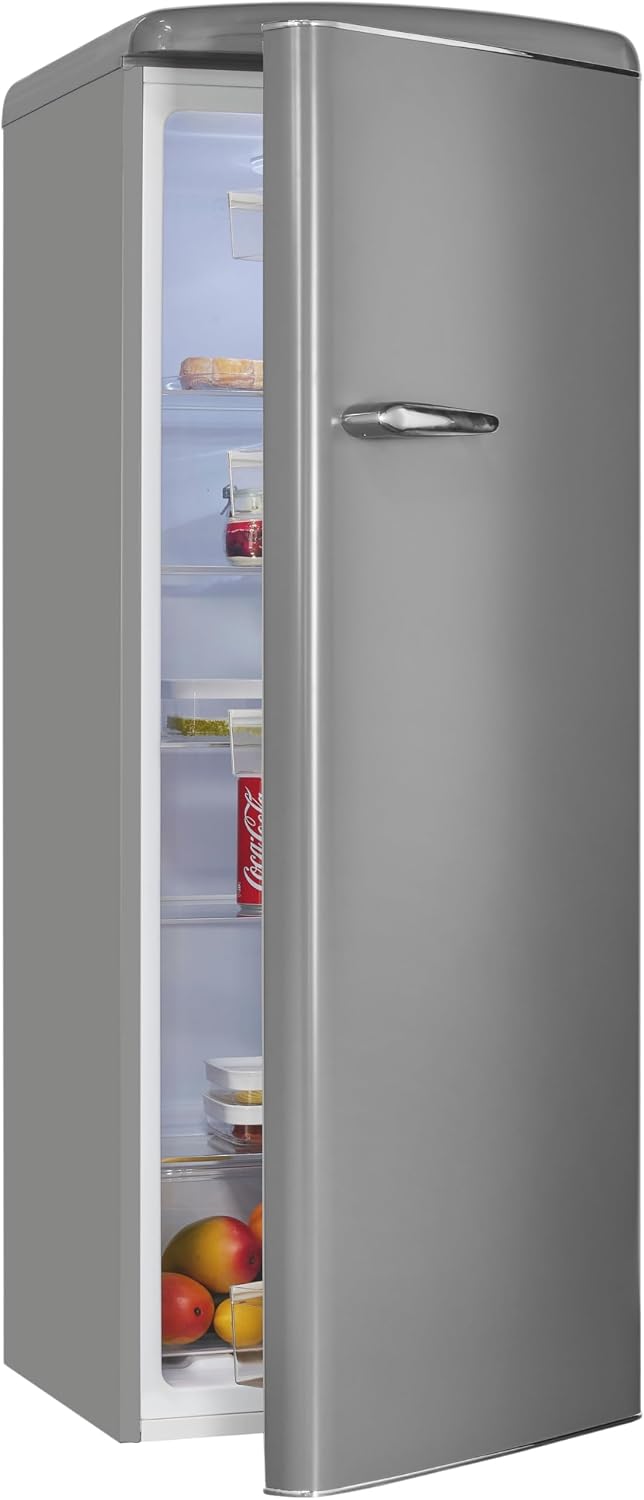 Exquisit Kühlschrank, 229 Liter, Grau, Retro-, ohne Gefrierfach, groß, 5 Ablagen, Gemüsefach, Temperaturregelung