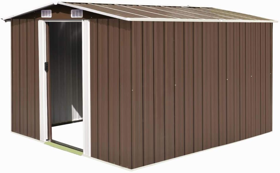 ShGaxin Gerätehaus, 257×298×178 cm, verzinkter Stahl, Braun, Geräteschuppen, Gartenhaus, Gartenhütte, Gartenschuppen
