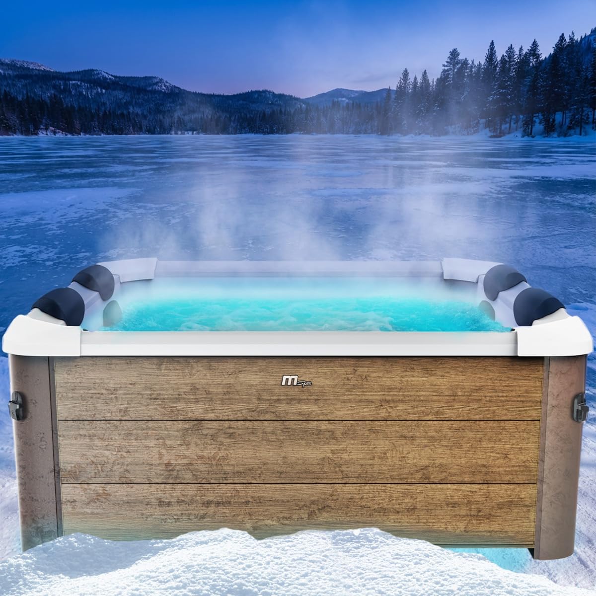 BRAST Badewannen mit Sprudelfunktion, 180x180x65 cm, Braun/Weiß/Schwarz, Whirlpool MSpa Amber Aero Plus mit Fester Außenwand