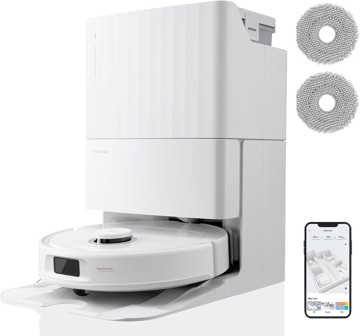 roborock Saugroboter, Weiß, Qrevo Pro Set mit Wischfunktion&Hebarem Wischmopp, 7000Pa, FlexiArm Design™ Kantenreinigung