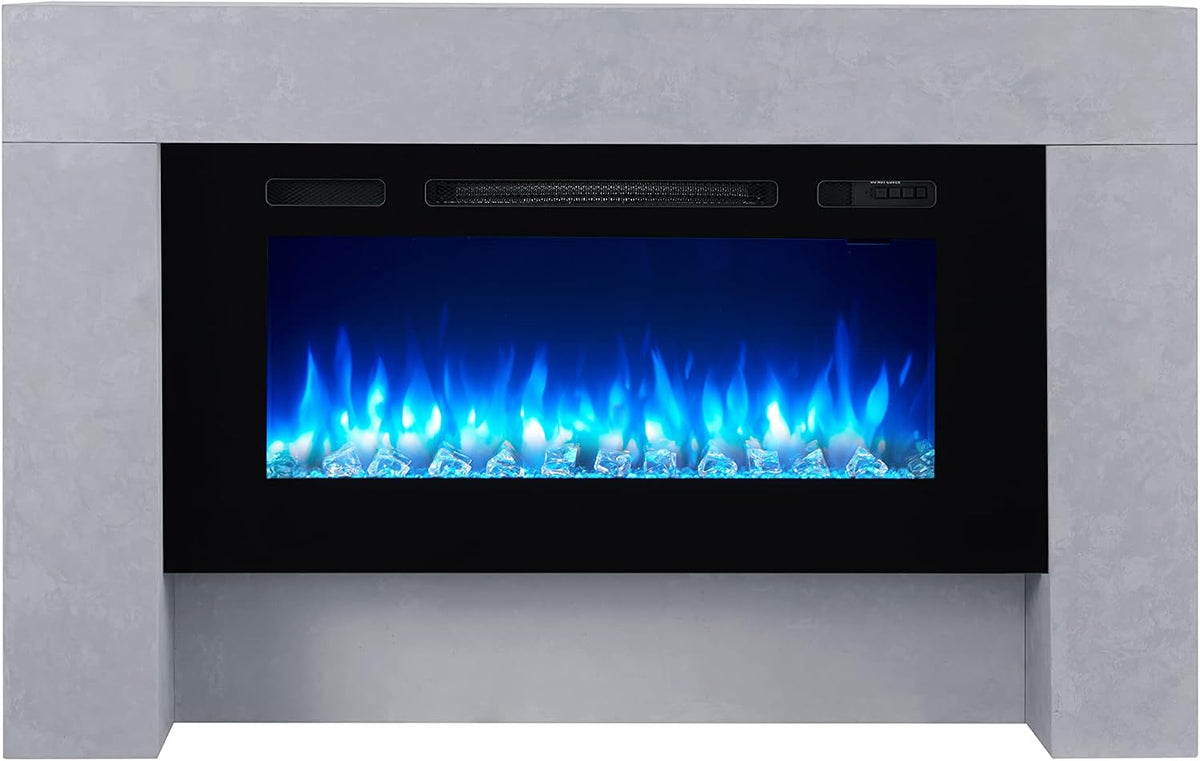BALDERIA Elektrokamin, 2000 W, Grau/Blau, Herkules, Standkkamin, LED 3D-Flammeneffekt, dimmbar, Timer, Thermostat