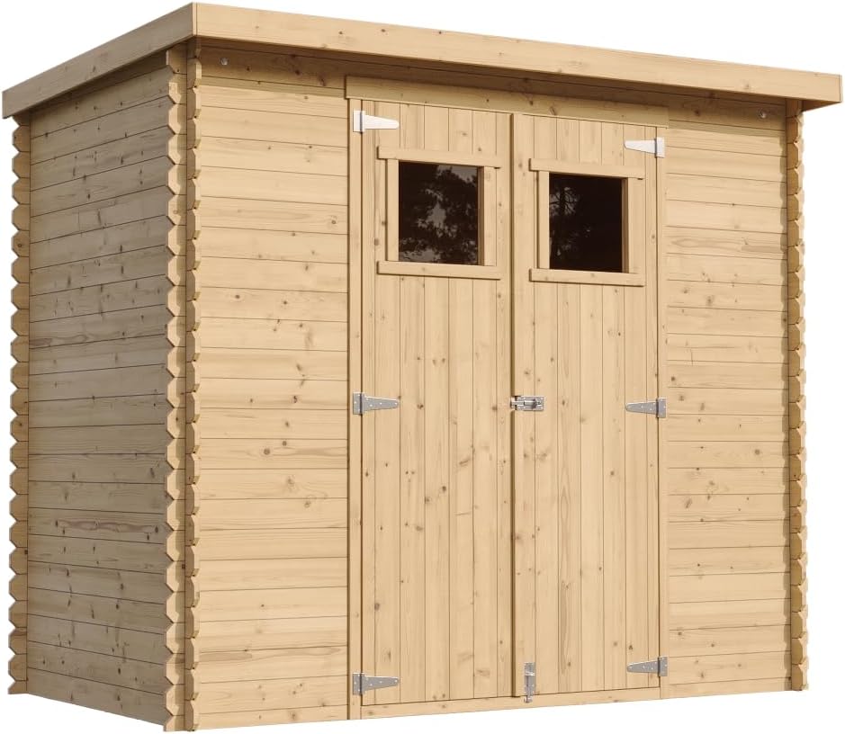 Gerätehaus TIMBELA, Beige, M310 Holzhaus Gartenhaus - Gartenschuppen Holz, 63 m2 Lagerschuppen für Garten - Fahrrad Schuppen