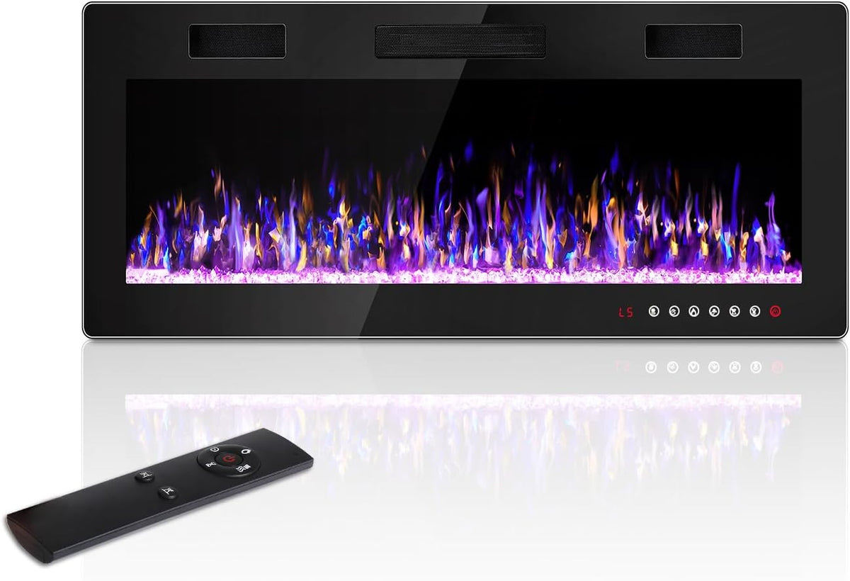 Waleaf Elektrokamin, 1500 W, Schwarz, 42' Elektrischer Kamin mit Heizung, 3D-Flammeneffekt, 12 Flammenfarben